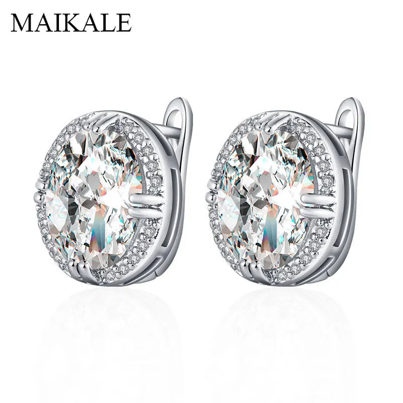 Женские Классические круглые серьги гвоздики MAIKALE большие с фианитами золотого и