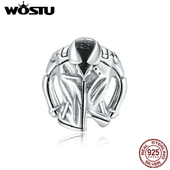 

WOSTU 925 Sterling Silver Heart Bead Biker Jacket Charm Fit Original Bracelet DIY Necklace Pendant Cool Style Jewelry CTC385