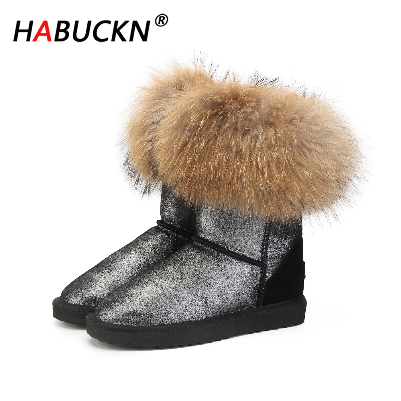 Женские зимние сапоги из натуральной кожи HABUCKN 100% натурального Лисьего меха хит