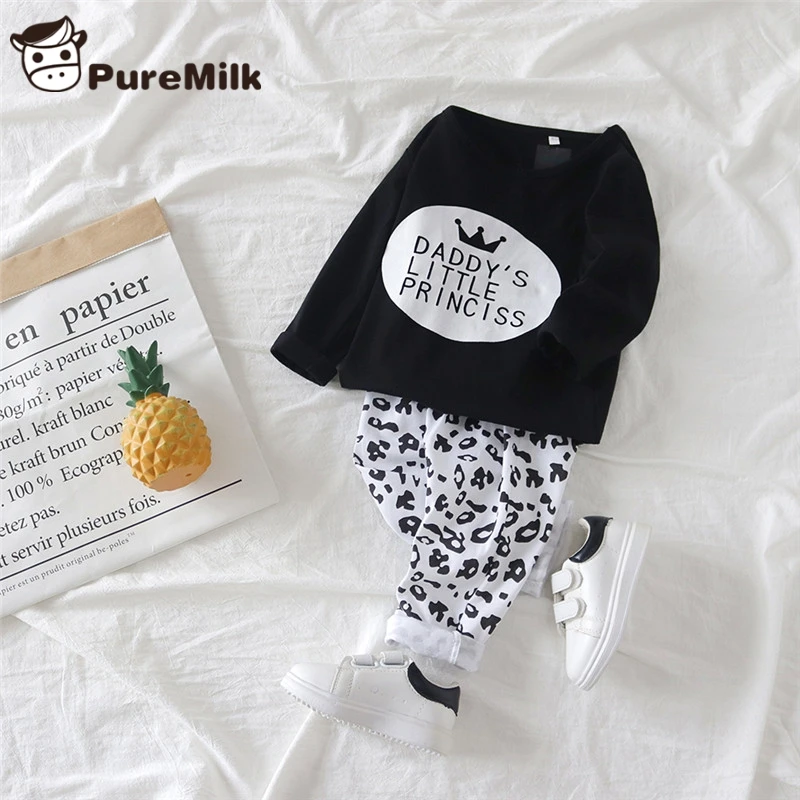 PureMilk NewBorn Clothes Cotton Clothing Set Casual Baby Boys Clothing Set White And Blue Baby Letter Printed Clothing