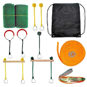

Slackline Obstacle Kit Ninja Line Hanging Obstacle Course Backyard Zipline Kit for Kids
