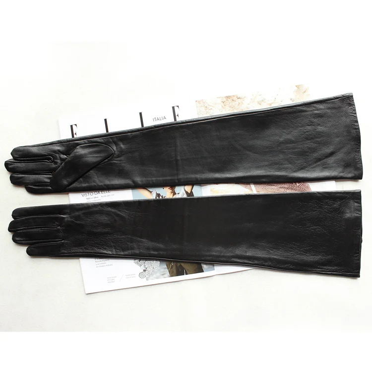 New Women's Super Long Leather Gloves Over Elbow Fashion Black Imported Sheepskin High Quality Mink Leather Touch Screen Gloves