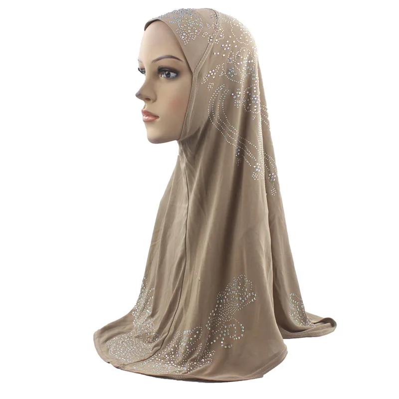 Женский цельный Мусульманский Исламский хиджаб платок шарф "Амира" Стразы мгновенный легкий хиджаб - Цвет: Light Coffee