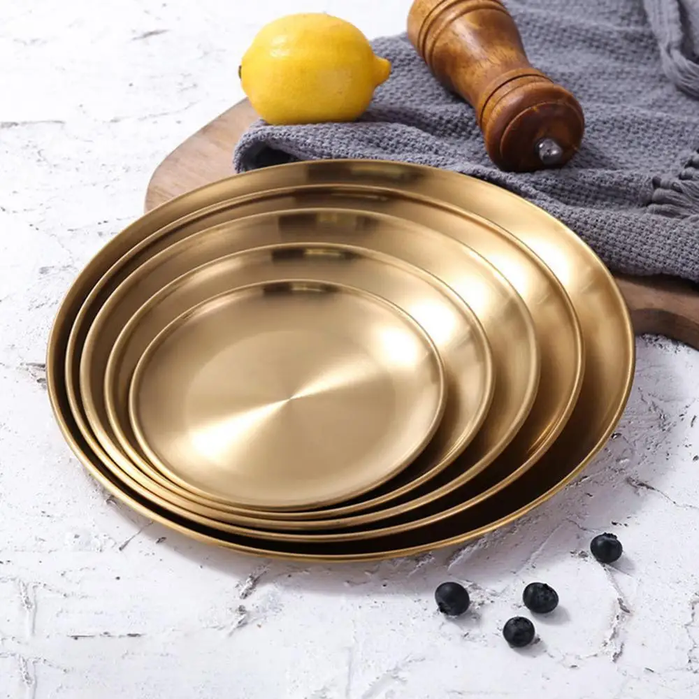 14/17/20/23/26cm Stainless Steel Round Dining Plate Steak /Dessert Matte Gold Tray Western Kitchen Tableware | Дом и сад