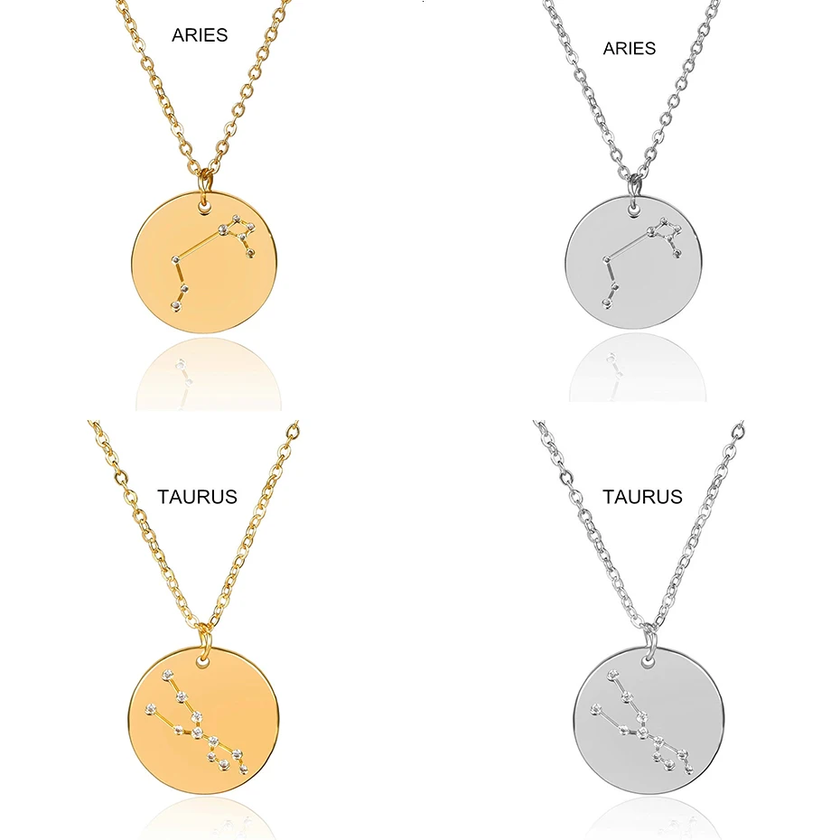 Ingemark 12 Zodiac Constellations Pendant Choker Necklace Birthday Gift Personalized Crystal Leo Libra Women Long Chain Necklace