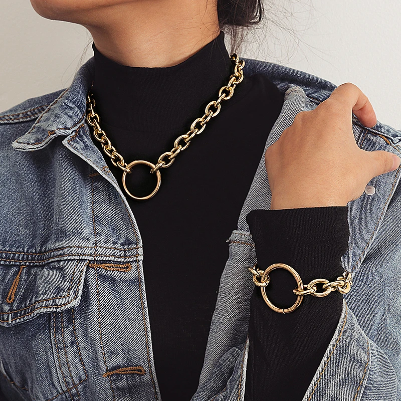 

Punk Chunky Curb Chain Necklace for Women Boy Girls Vintage Elegant New Design Gold Silver Collar Choker Sweater Chain Necklaces