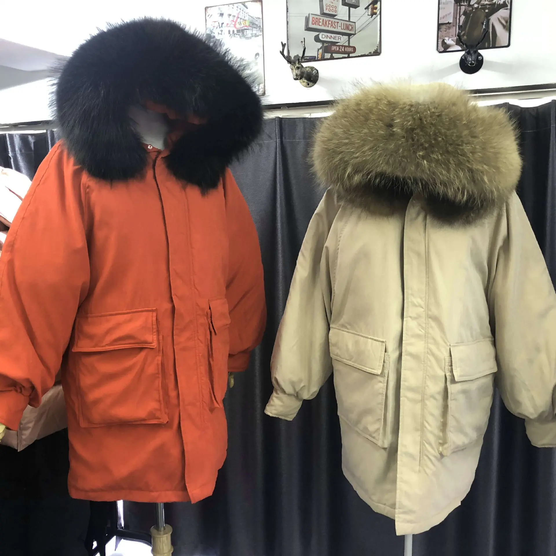Стиль Южная Корея Dongdaemun средней длины «ПИЧ-скин» пуховик Для женщин большой енотовый меховой воротник зимняя поставка Товары