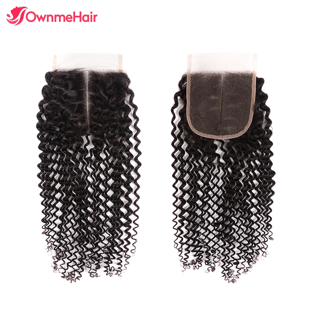 Kinky Curly Closure Only Brazilian Human Hair 4x4 Transparent Lace Closure Middle/ Free/ Three Part Pre Plucked with Baby Hair