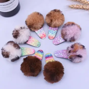 

Girls Leopard Hairpins With Small Lovely Soft Fur Pompom Mini Ball Gripper Hairball Pom Hairclips Children Rainbow Hair Clip