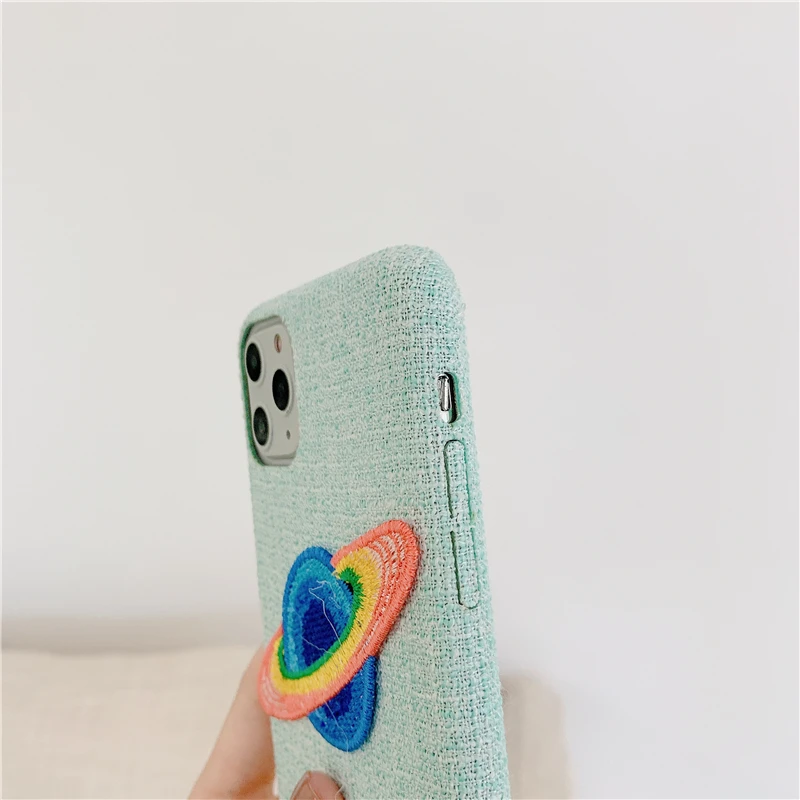 Canvas print Blue Rainbow planet Phone Case For iPhone 11promax XS Max XR X 6 7 8 Plus Back Cover Soft Cases Winter Warm Capa