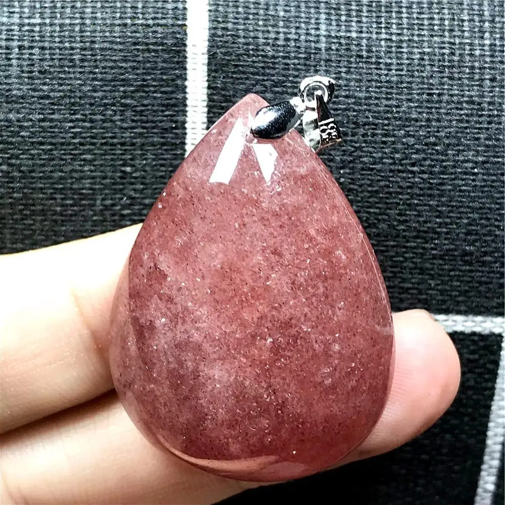 

Top Natural Red Strawberry Quartz Necklace Pendant For Woman Lady Man Crystal Silver 37x27x12mm Water Drop Stone Jewelry AAAAA