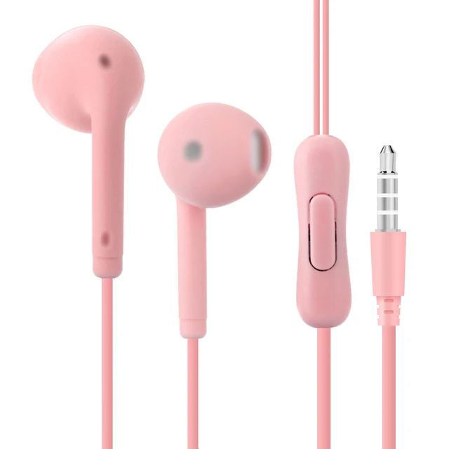 Portable Wired Universal 3.5mm Earphone Music Headsets Earbuds Stereo Gaming Earphones With Micphone For iPhone Xiaomi Huawei Pink