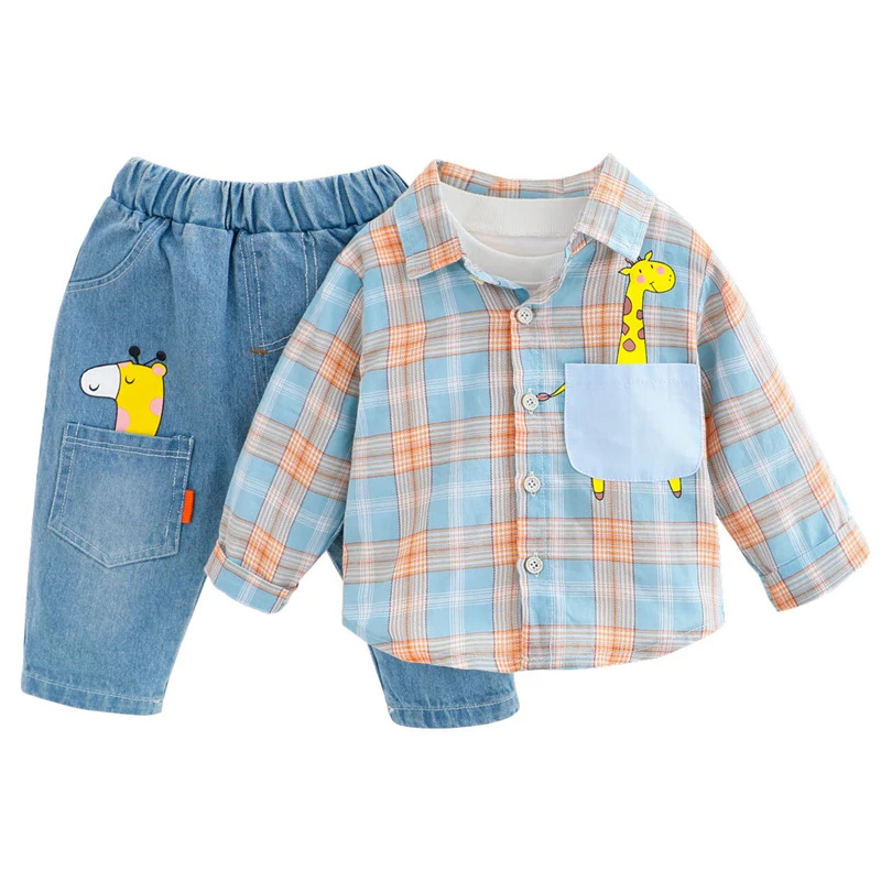 2Pcs Baby for Boys Set Clothes Cotton Autumn 2021 Spring New Fashion Cute Cartoon for Children Overshirt Outfit Kids Jeans Suit