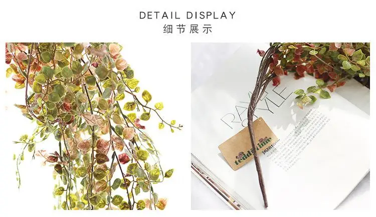 60CM Artificial Long Rattan Gold and silver Leaves Decoration Wedding Fake Accessories Plants Long Vine Green Rattan Decoration