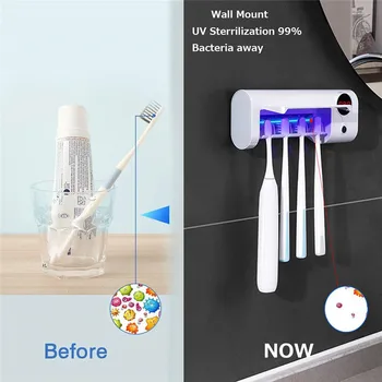 

Smart Induction UV Light Toothbrush Holder Sterilizer Box Toothbrush Cleaner Toothpaste Dispenser Wall Mount Toothbrush Holder