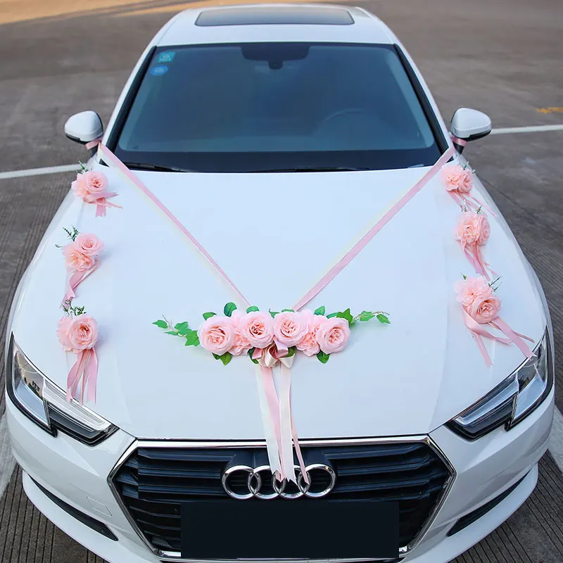 Романтическое украшение для свадебного автомобиля, стильное свадебное украшение, цветок, Свадебный Европейский искусственный цветок, украшение для цветка с розами, h - Цвет: Розовый