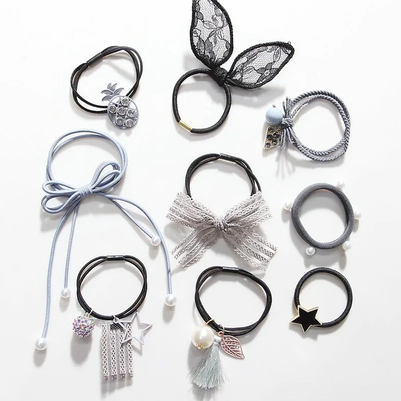 Gray 9-piece set Повязка на голову простая лента для волос аксессуары для волос дикая Резиновая лента для волос - Цвет: Gray 9-piece set