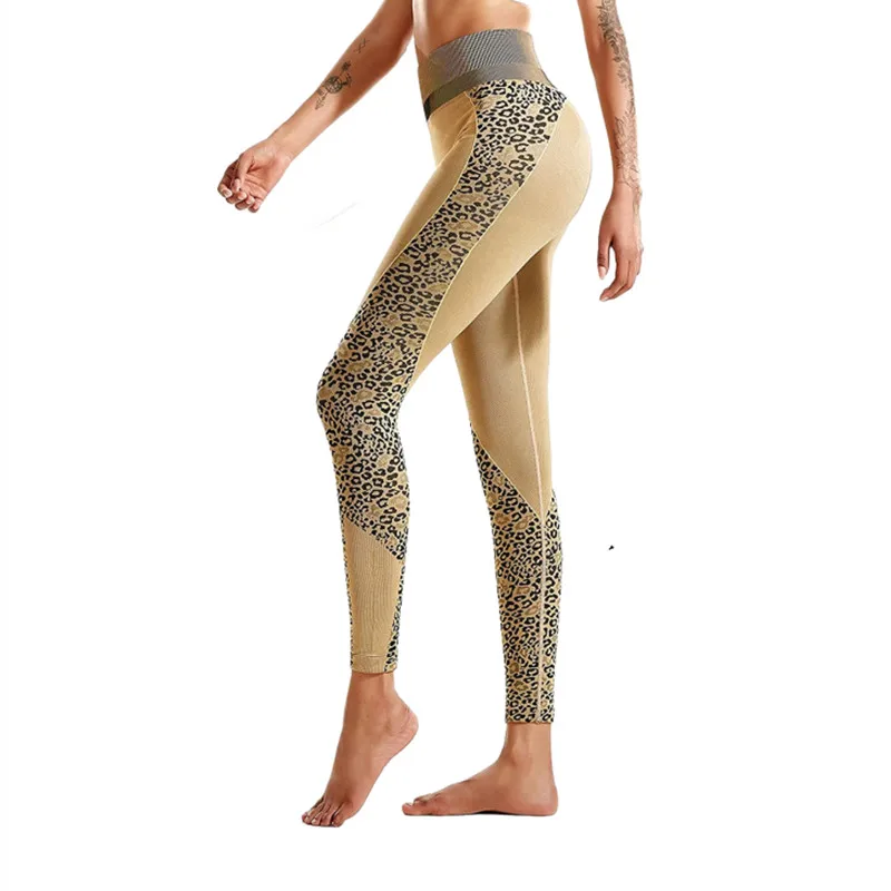 Tight Yoga Pants Women Gym Seamless High Waist Leopard Leggings Breathable Fitnes Push Up Ankle Length Polyester Girl Yoga Pants