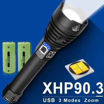 

400000cd Super Bright XHP90.3 led Flashlight 18650 Most Powerful Tactical Torch Light Rechargeable usb Hand Lamp XHP90 led Light