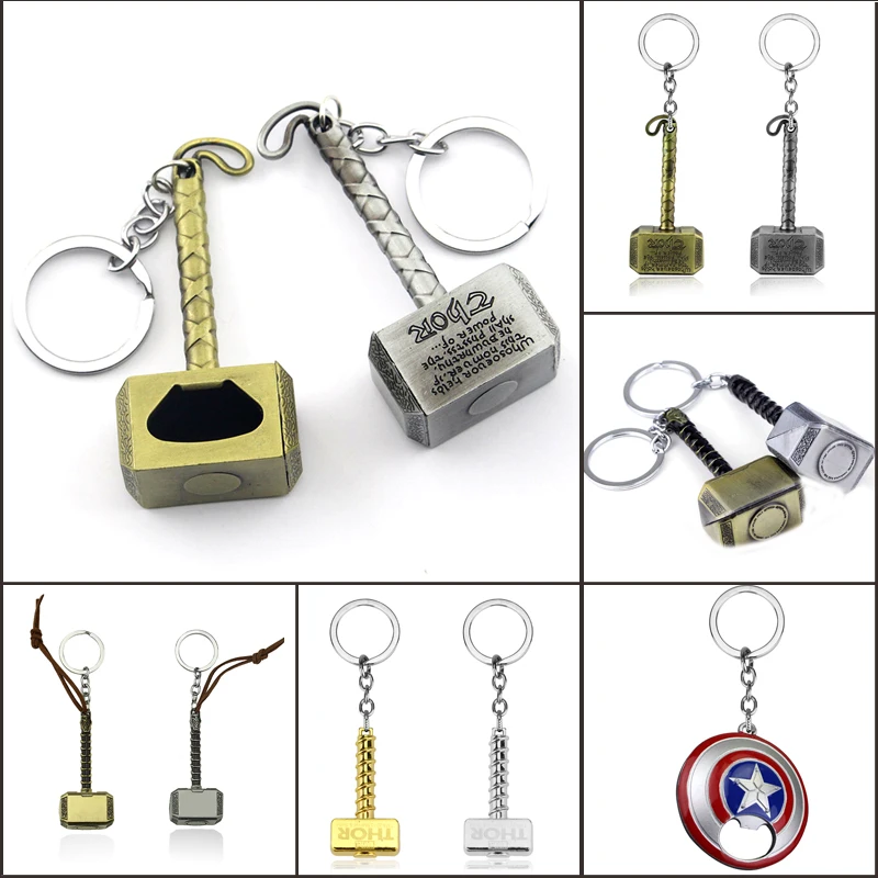 The Avengers 4 Thor's Hammer Mjolnir and Captain America Shield Bottle Opener Keychain Loki Scepter Keyring Party Fashion Tool