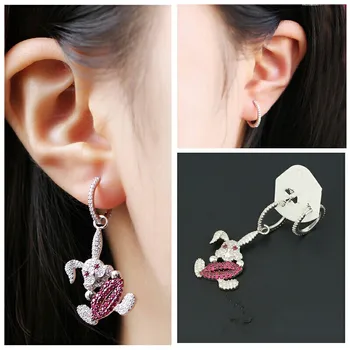 

Hot brand fashion jewelry sexy red lip earrings cute lips rabbit earrings for girls pink cz stones yao chen collection jewelry