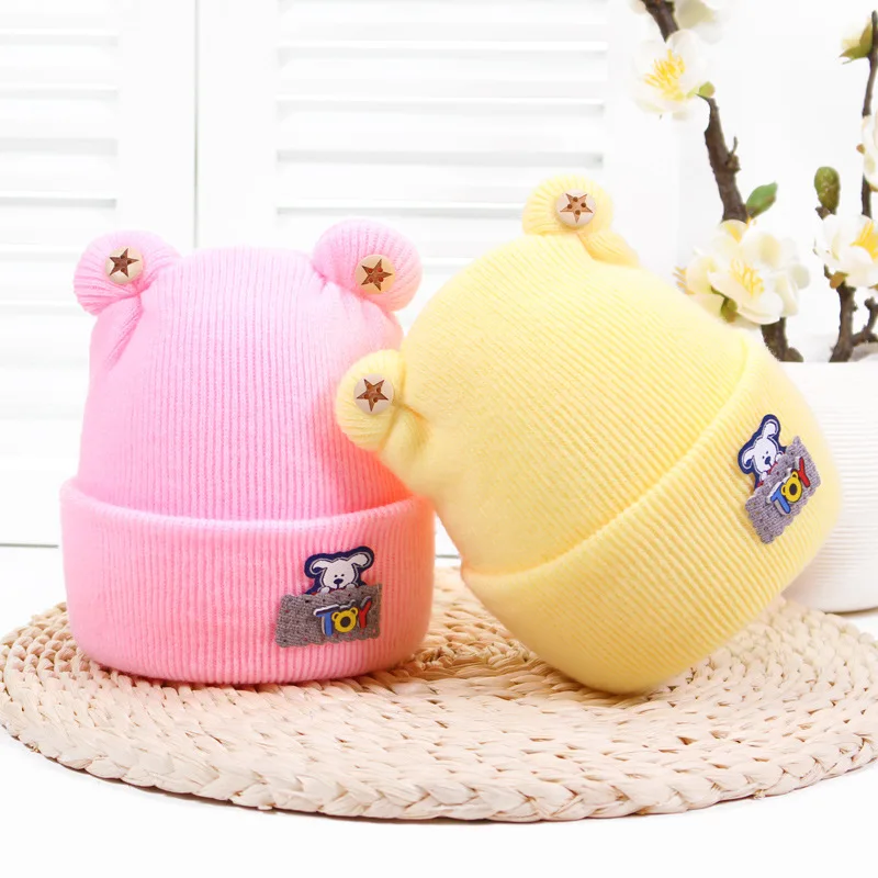 

Baby 0-1 Years Hats Rabbit Ear Bonnet Hat for Child Cartoon English Alphabet Cashmere Cap Autumn Winter Newborn Warm Knitted Hat