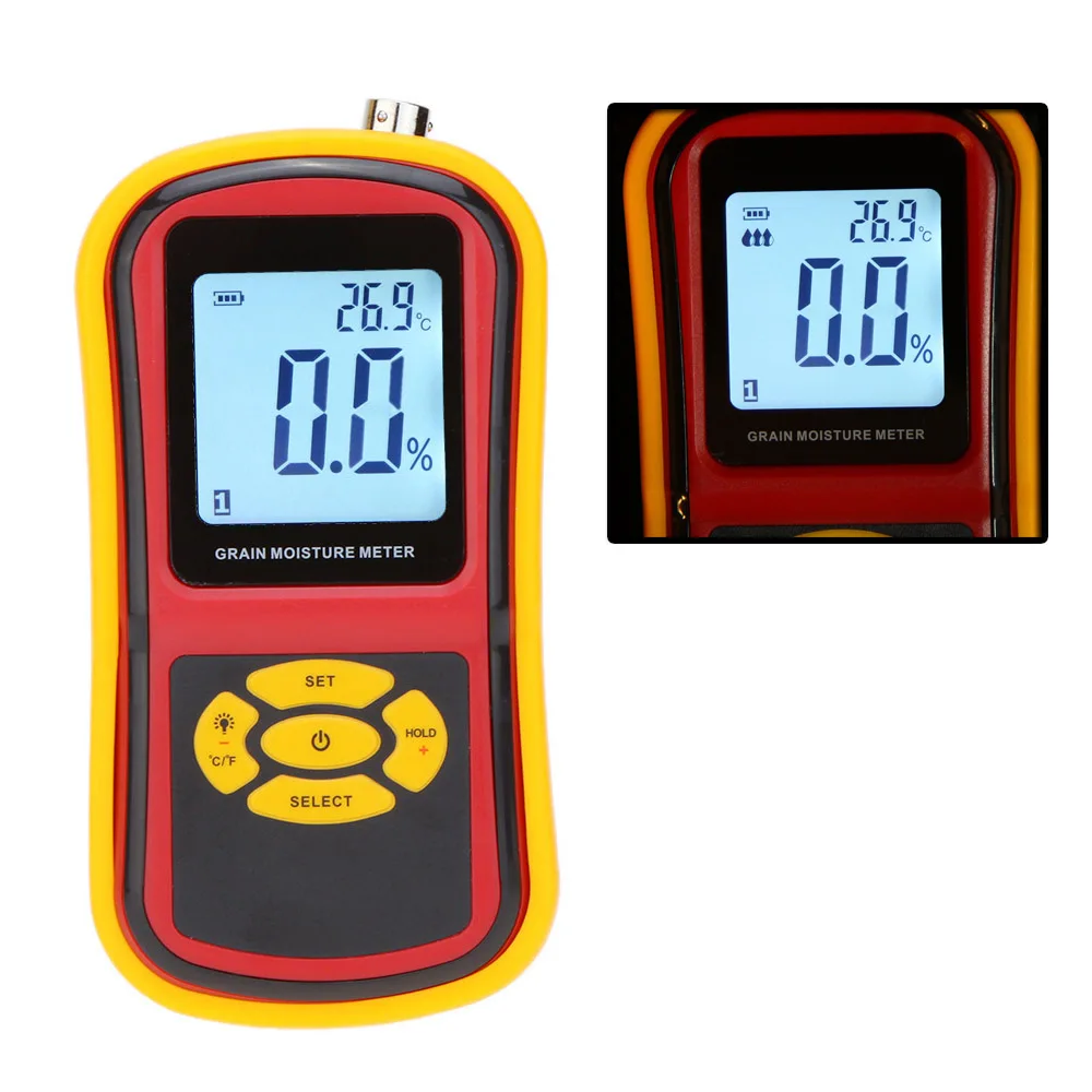 GM640 Portable Digital Grain Moisture Meter with Measuring Probe LCD Display Tester for Corn Wheat Rice Bean Wheat Hygrometer