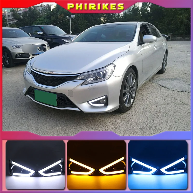 

1Pair LED DRL Daytime Running Light With Turn Signal Fog Lamp DRL For Toyota MARK X REIZ 2013 2014