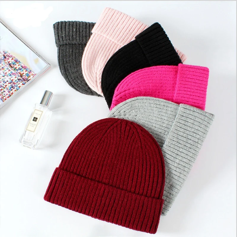 Knitting Vertical Stripes Unisex Beanie Hat Simple Casual Tide Crimping Dome Autumn Winter Hat Adult Cap designer skully hat