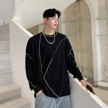 

Men Autumn Winter Stripe Splice Loose Casual Pullover Hoodie Male Women Streetwear Hip Hop Loose Bottom Sweatshirt Coat