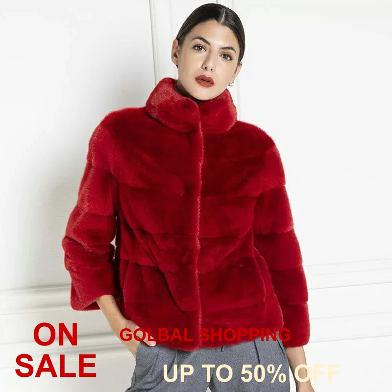 Женская Короткая кожаная куртка с мехом норки размера плюс теплая зимняя