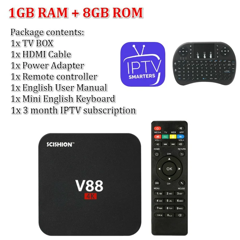 SCISHION V88 Android iptv-приставка Android 7,1 OS 1 Гб ram 8 Гб RK3229 четырехъядерный 1080P WiFi HDMI Smart TV BOX медиаплеер - Цвет: 1G with 3 month IPTV