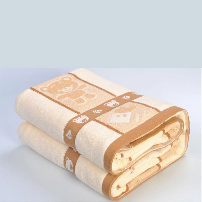 Cotton Towel Quilt Jacquard 32-strand Thickened Enlarged Towel Quilt Apple Little Bear Adult Towel Blanket Comfortable and Soft - Цвет: D