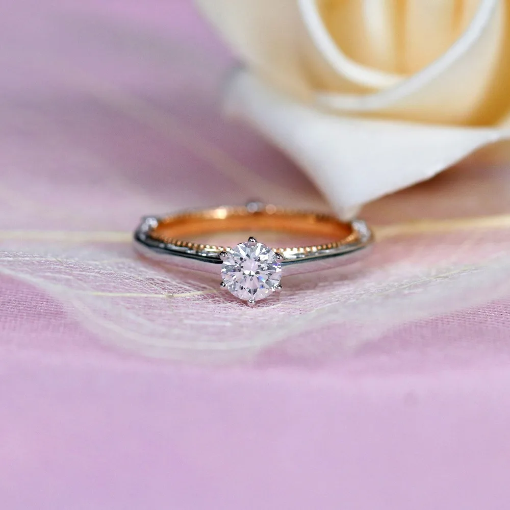 Doveggs Lab Created CVD бриллиантовое обручальное кольцо 14 к белое и розовое золото 0.5CT центр 5 мм DEF цветное кольцо с круглым бриллиантом для женщин