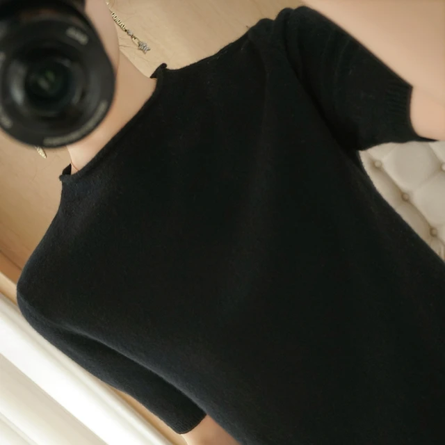 New women's cashmere sweater short sleeve Pullover short sleeve summer wool T-shirt short sleeve black