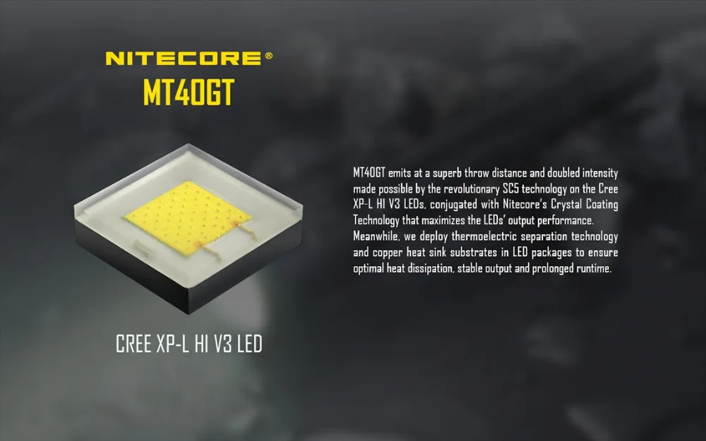 Nitecore MT40GT фонарик-длинный диапазон 800 М Вт/дополнительные батареи и зарядное устройство
