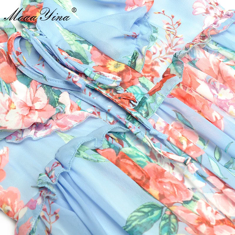 MoaaYina Sexy Backless Ruffles Blue Floral Print Wide-legged Jumpsuit Women Summer Elegant Holiday Bodysuit New MoaaYina Sexy Backless Ruffles Blue Floral Print Wide-legged Jumpsuit Women Summer Elegant Holiday Bodysuit New