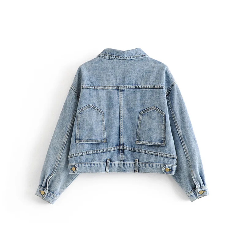 

Autumn New Style Fashion Design-Korean-style Washing Retro Back Double Pocket Loose-Fit Short Cowboy Jacket