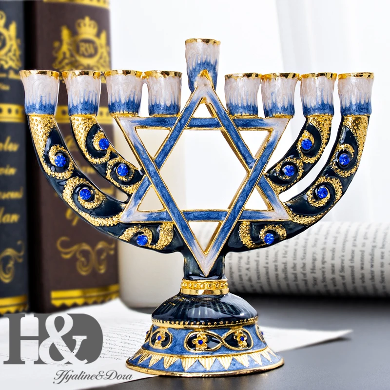 H&D Hanukkah Menorah, ручная роспись, эмалированный подсвечник, Chanukah Menorah, виски, шестиугольная звезда Давида, подсвечники, 9 веток, для украшения дома, вечерние