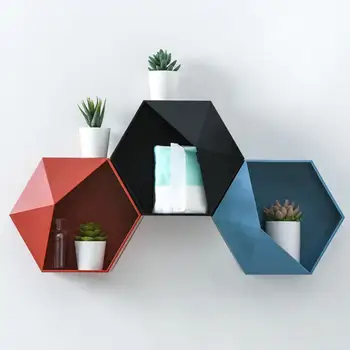 

Nordic Hexagonal Wall Shelves Decorative Storage Rack Free Combination Wall Hanging Rack Shelf for Living Roomm Home Decoration