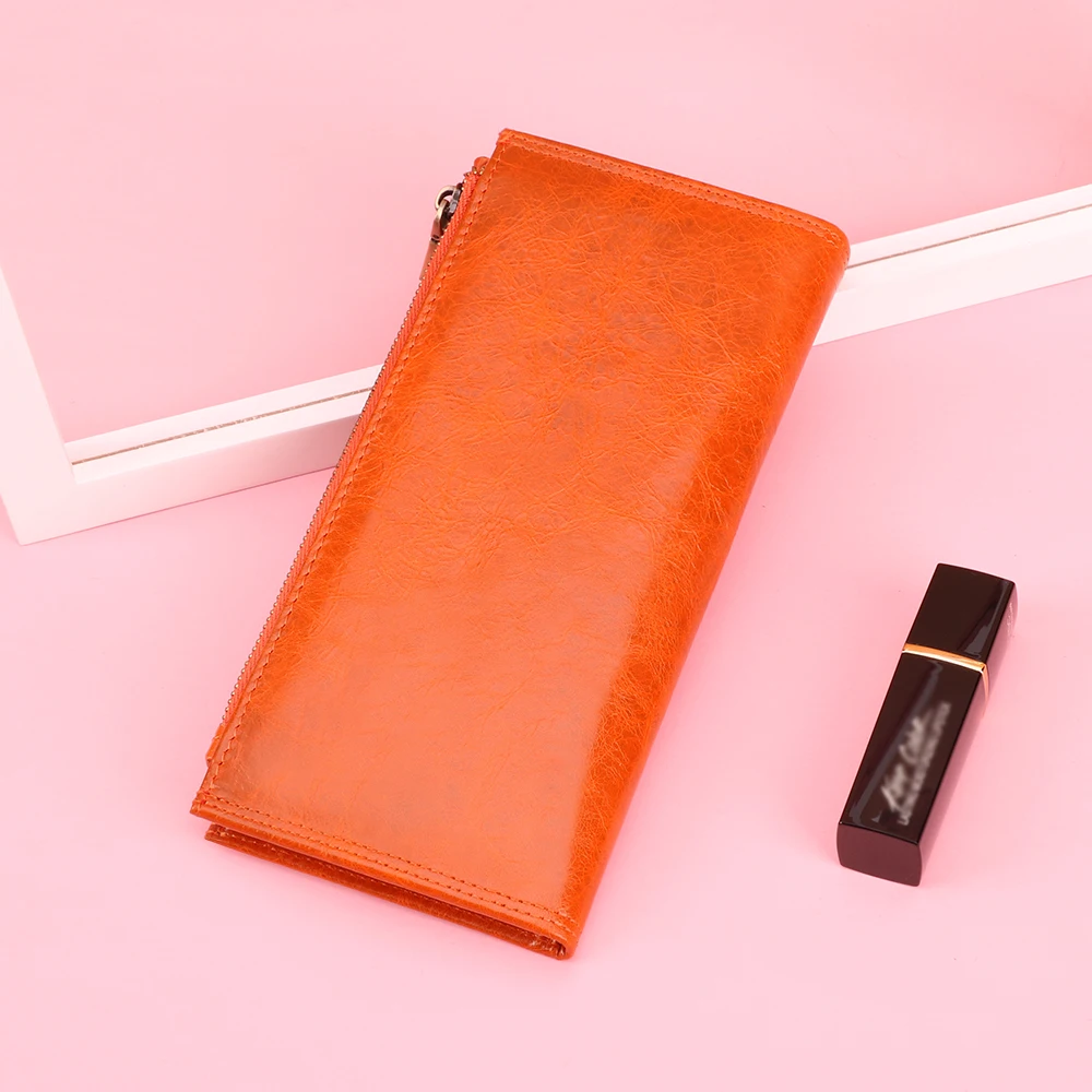 Дизайн RFID женский длинный кошелек из коровьей кожи на молнии модный чехол для телефона женский держатель для карт кошелек на молнии - Цвет: Brown