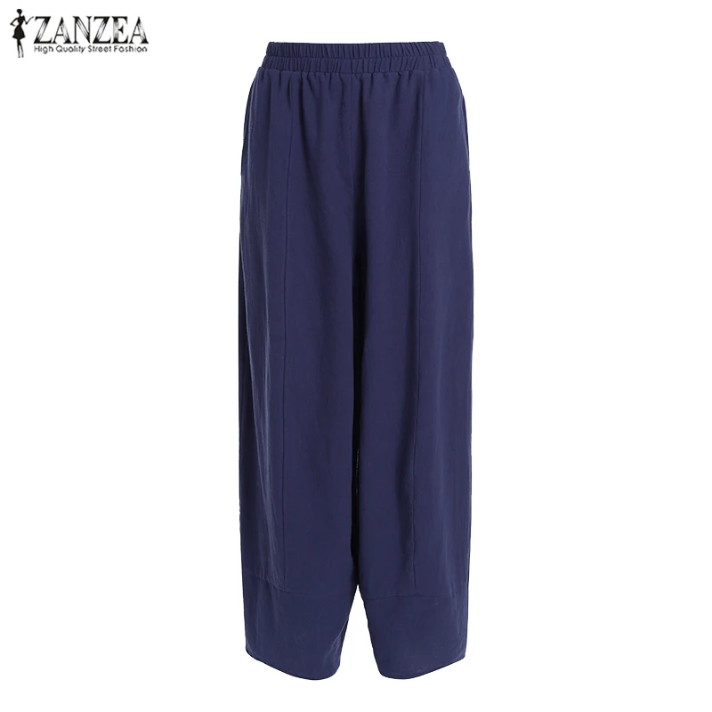 Женские шаровары размера плюс ZANZEA Pantalones Mujer повседневные длинные штаны с эластичной резинкой на талии свободные штаны с карманами уличная одежда 7