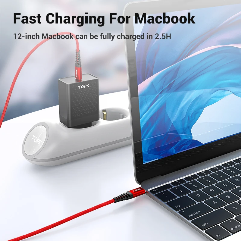 TOPK USB C к usb type C кабель для Xiaomi Redmi Note 8 Pro Quick Charge 3,0 PD 60 Вт Быстрая зарядка для MacBook Pro Кабель зарядного устройства