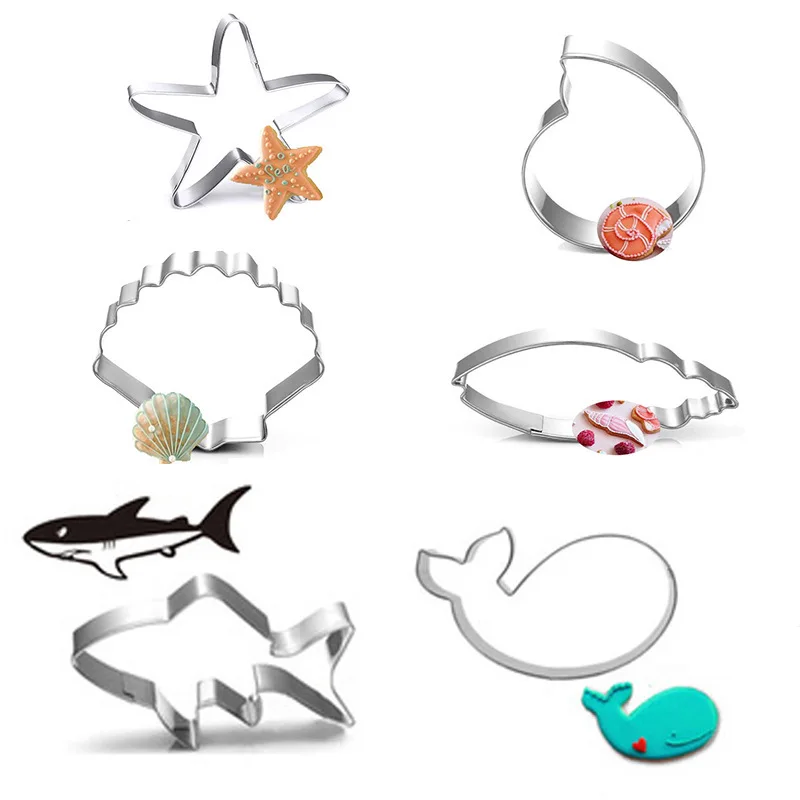 

6 Pcs Ocean Animal Cookie Cutters Set Dolphin Whale Fondant Stamp Cake Embossing Cutters Biscuit Mould Baking Pastry Cutters