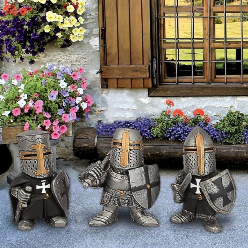 Garden Gnome Statue Knight Dwarf Guard for Home Garden Outdoor Resin Ornaments