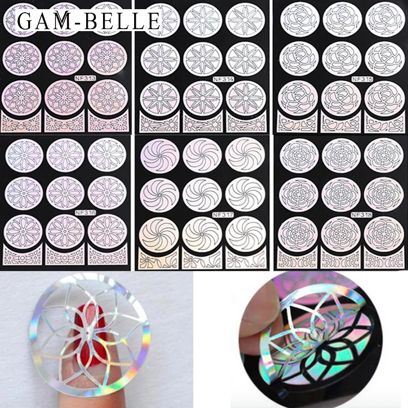 GAM-BELLE DIY Nail Art Hollow Sticker Stencil 3D Image Transfer Guide French Manicure Template Decals Styling Tools | Красота и