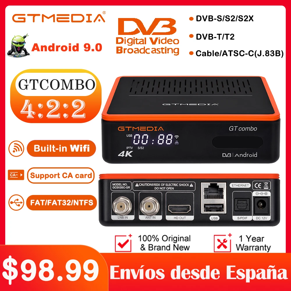GTMEDIA GT Combo 4K 8K Android 9.0 TV BOX DVB-S2 T2 Cable Satellite Receiver M3U Ccam Built In Wifi | Электроника