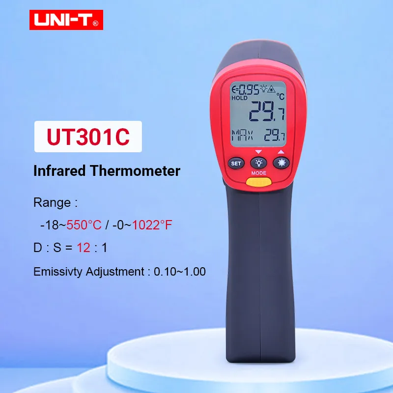 Цифровой наружный термометр UNI T UT301A UT301C 18 350C/0 622F 12:1 инфракрасный измеритель