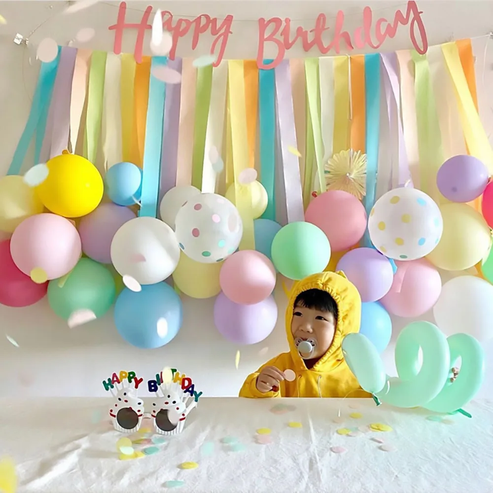 

39pcs Kids Birthday Party Balloons Kit Pastel Macaron Balloons Colorful Crepe Paper Garland Baby Shower Rainbow Party Backdrops