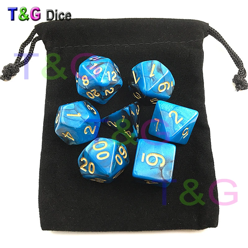7 шт смешанные цвета Gemini синие и черные игральные кости набор с эффектом